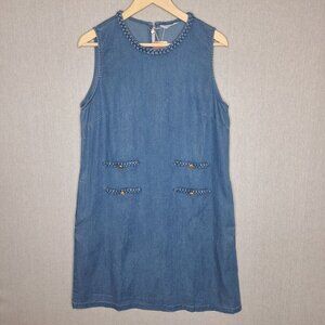 NWT Simplee Chambray Gold Buttons Dress Size L Comfy Preppy Country Soft Stretch